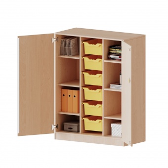 ErgoTray Schrank, 3reihig, 3,5 OH, zweitürig, mit 6 hohen Boxen, B/H/T 104,5x136x50cm 